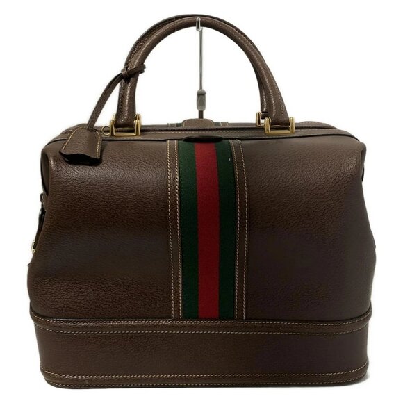 GUCCI Shelly (Web) - Dark Brown Red Multi Leather Boston Bag 435-082625 - Picture 1 of 8